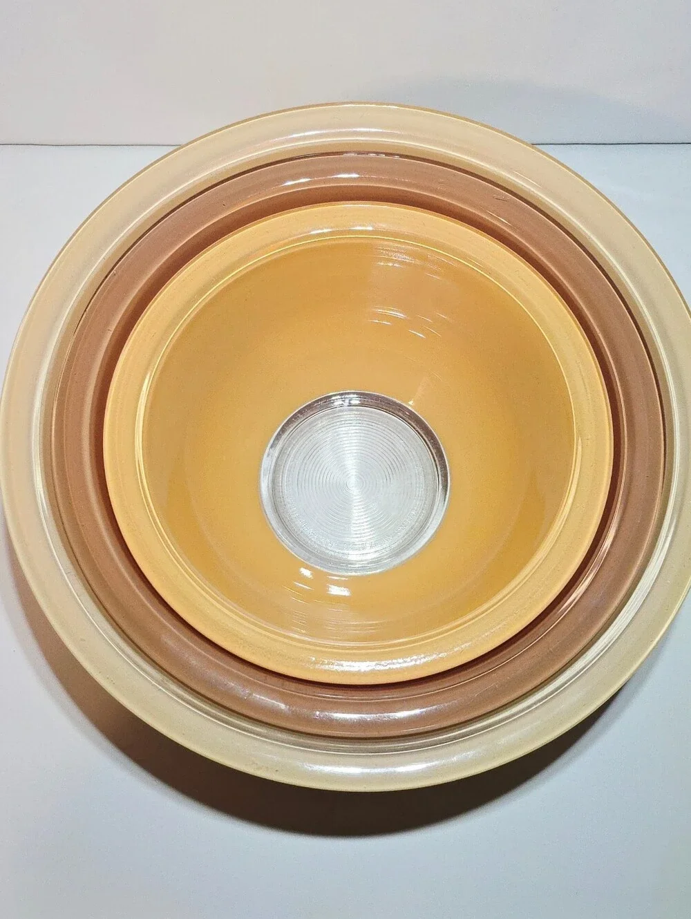 Pyrex Autumn Rainbow 1986 Set of 3 Nesting Mixing Bowls 450-166 Vintage Glass